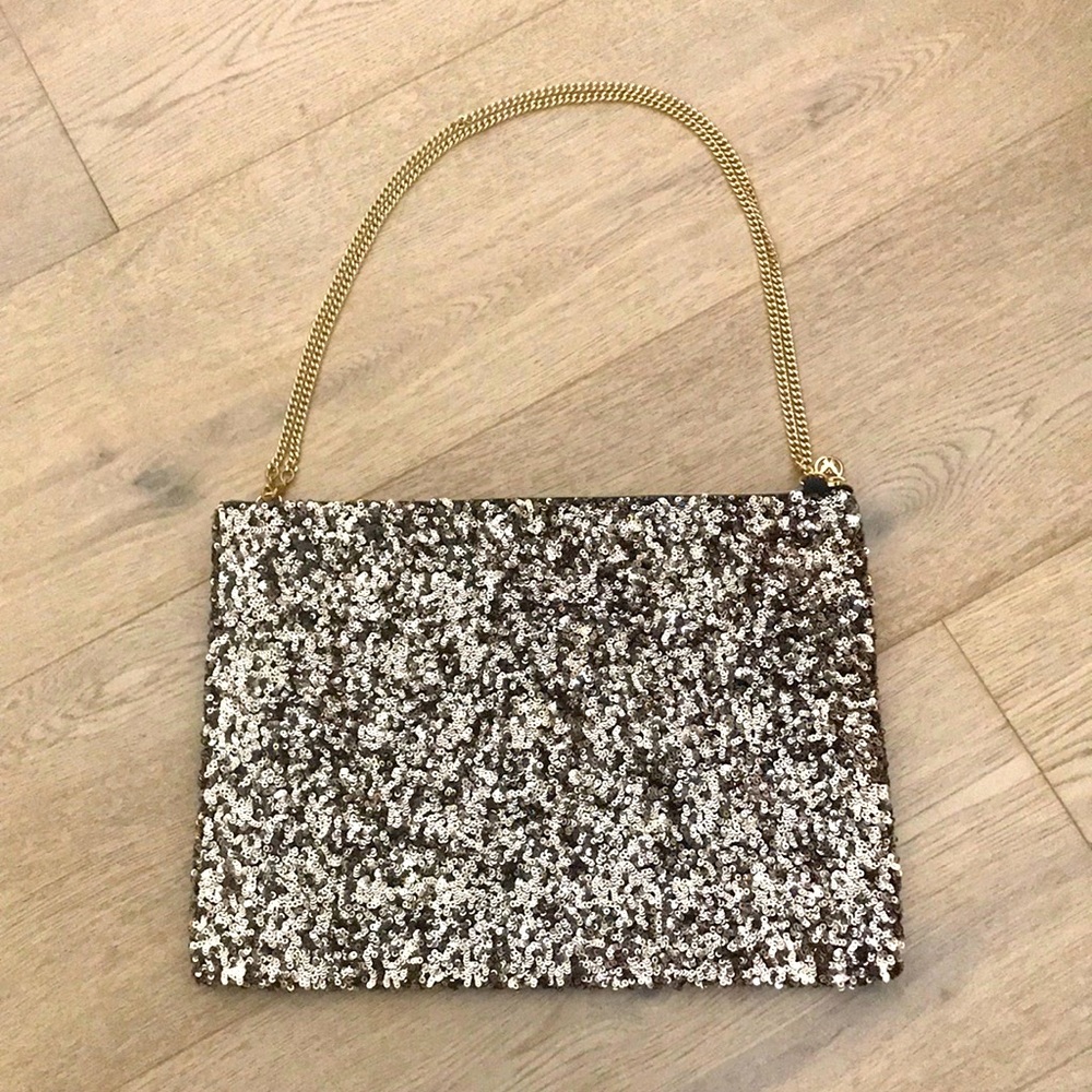 Brand New Gold Brownze Sequin Clutch with strap